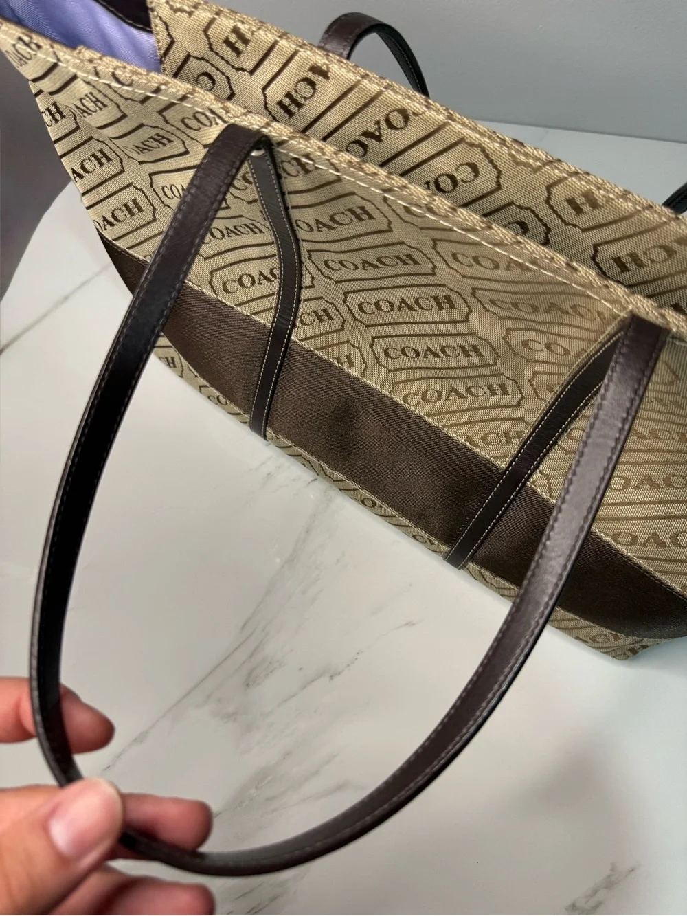 Coach Lozenge Beige and Brown Tote Bag